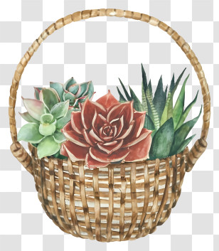 Wicker Basket - Succulent Basket With Wicker Handle Transparent PNG