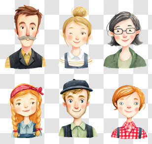 Watercolor People - Cartoon Family Portrait Transparent PNG