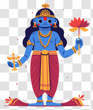 Vishnu - Illustration Of Hindu Deity With Lotus Transparent PNG