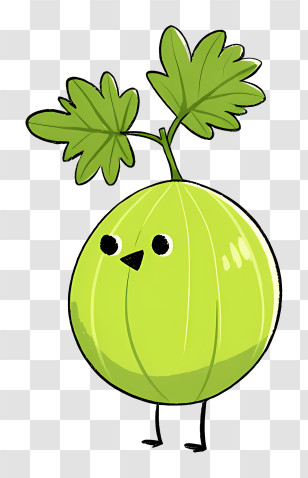 Gooseberry - Green Fruit With Leaf Cartoon Transparent PNG