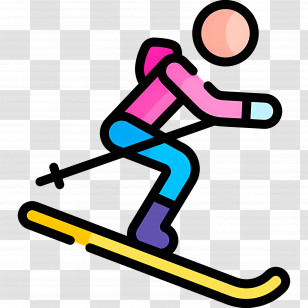 Skier - Cartoon Outline Skier In Action Transparent PNG
