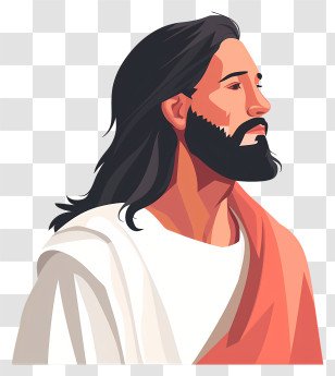 Jesus - Illustration Of A Man With Long Hair And Beard Transparent PNG