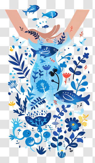 World Water Day - Hands Holding Water And Fish Illustration Transparent PNG