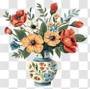 Vase With Flowers - Illustration Bouquet In Decorative Vase Transparent PNG