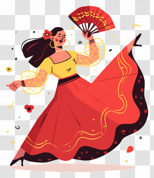 Flamenco Woman - Elegant Spanish Dancer In A Red Dress Transparent PNG