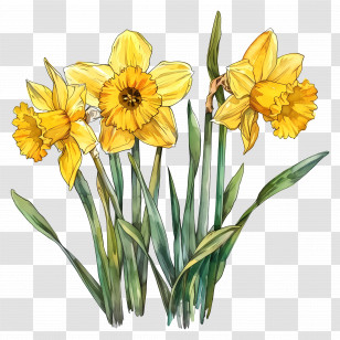 Daffodil Flowers - Yellow Daffodils Botanical Illustration Transparent PNG