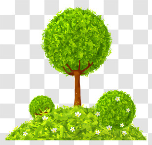 Hedges - Tree And Flowers On Grassy Hill Transparent PNG