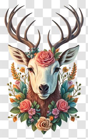 Cartoon - Beautiful Floral Deer Art Design Transparent PNG