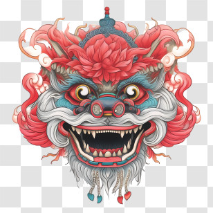 Chinese Lion Dance Head - Colorful Chinese Dragon Head Illustration Transparent PNG