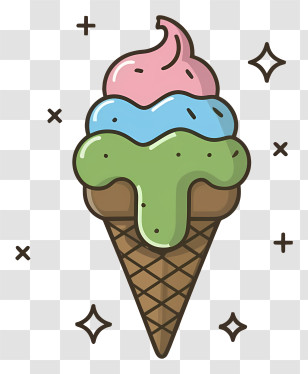 Cartoon - Colorful Cartoon Ice Cream Cone Transparent PNG
