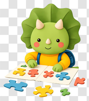 Triceratops Mascot Studying - Little Triceratops Puzzle Time Transparent PNG