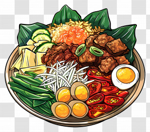 Nasi Goreng Kampung - Delicious Food Platter With Vegetables And Meat Transparent PNG