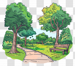 Park Path - Scenic Park With Benches And Trees Transparent PNG