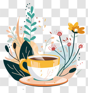 Coffee Cup - Cozy Coffee Cup With Floral Background Transparent PNG