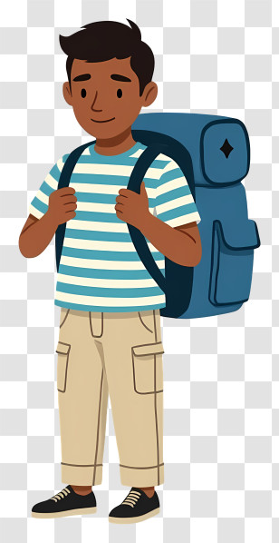 Boy School Backpack - Cartoon Boy Ready For Adventure Transparent PNG