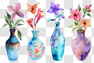 Flowers In Vase - Artistic Vases With Vibrant Flowers Transparent PNG