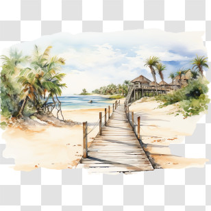 Beach Walking Road - Tropical Beach Boardwalk Scene Transparent PNG