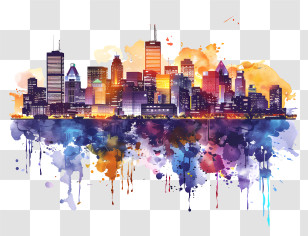 Montreal Skyline - Colorful Watercolor Cityscape Transparent PNG