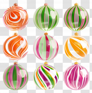 Striped Ball Ornaments - Colorful Glass Christmas Ornaments Transparent PNG