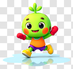 Plant Mascot Enjoying Autumn - Playful Green Sprout Mascot Transparent PNG
