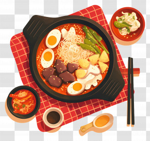 Korean Food - Traditional Hot Pot With Side Dishes Transparent PNG