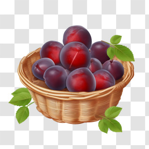 Plums Fruit - Basket Filled With Ripe Red Plums Transparent PNG