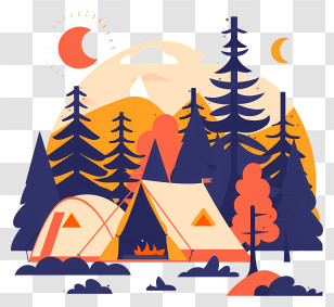 Summer Camp - Camping Tents Surrounded By Forest Illustration Transparent PNG