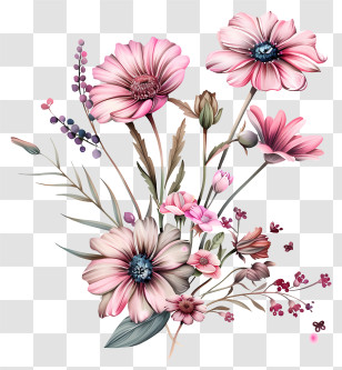 Pink Flowers - Soft Pastel Floral Arrangement With Elegant Flowers Transparent PNG