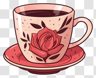 Coffee Cup - Beautiful Tea Cup With Rose Floral Pattern Transparent PNG