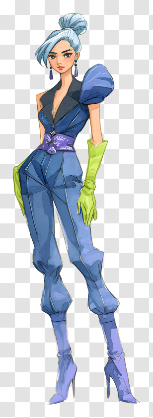 Fish Eye - Elegant Blue Fashion Model Transparent PNG