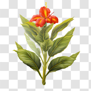 Canna Indica - Red Canna Flower Botanical Design Transparent PNG