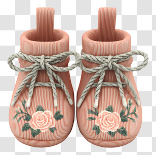 Cute Pink Element - Pink Baby Boots With Rose Pattern Transparent PNG