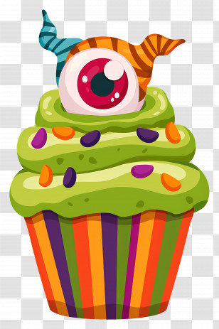 Halloween Cupcake - Halloween-Themed Cupcake With Decorations Transparent PNG