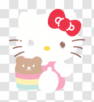 Hello Kitty - White Cat With Red Bow And Bear Transparent PNG