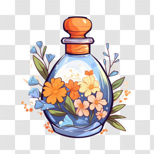 Perfume Bottle - Glass Bottle With Floral Decorative Arrangement Transparent PNG