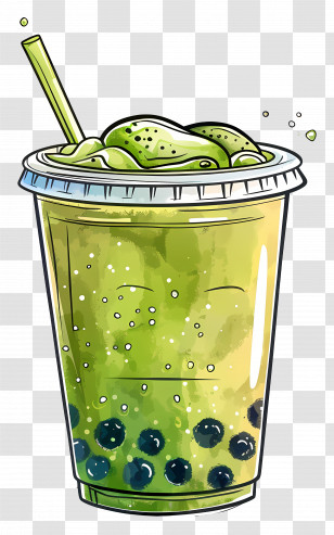 Matcha Bubble Tea - Green Bubble Tea With Tapioca Pearls Transparent PNG
