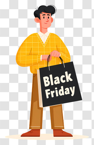 Man Black Friday Shopping Bag - Man Holding Black Friday Bag Transparent PNG
