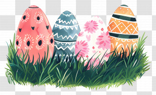 Easter Eggs - Decorative Easter Eggs In Grass Illustration Transparent PNG