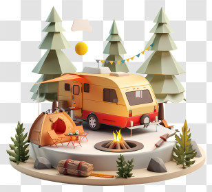 Camping - Cozy Camping Scene With Caravan And Tent Transparent PNG