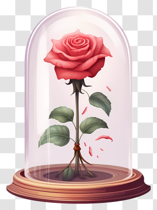 Rose In A Bell Jar - Red Rose Under Glass Dome In Elegant Display Transparent PNG