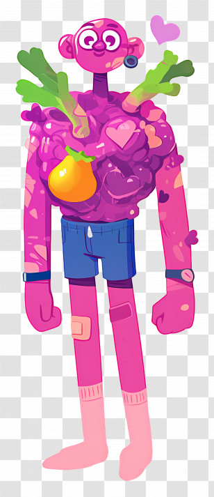 Pink Cartoon Character - Colorful Vegetable Cartoon Man Transparent PNG