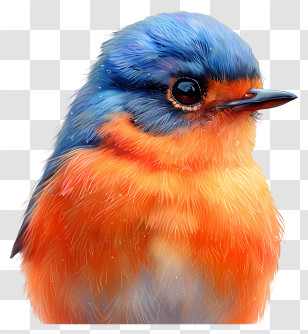 Bird - Vivid Blue And Orange Feathery Bird Transparent PNG