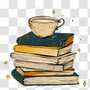Books Drawing - Stack Of Books With A Cup Of Coffee On Top Transparent PNG