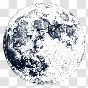 Moon Outline - Monochrome Artistic Moon Illustration Transparent PNG