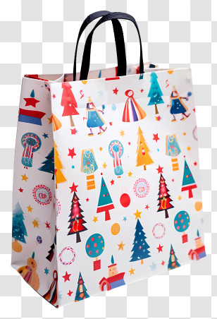 Christmas Paper Bag - Christmas Gift Bag With Colorful Patterns And Trees Transparent PNG