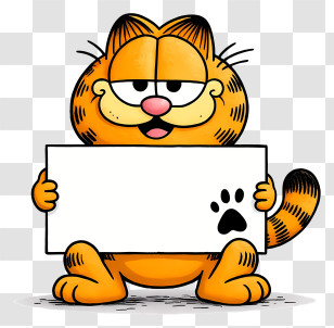 Garfield Holding Blank Signboard - Smug Orange Cat Holding Sign Transparent PNG