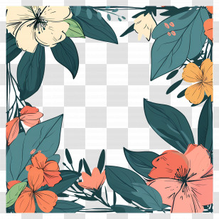 Flower Frame - Artistic Floral Frame Design With Decorative Flowers Transparent PNG