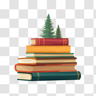 International Literacy Day - Stack Of Books With Small Pine Trees On Top Transparent PNG