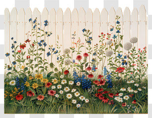 Garden Fence - Colorful Flowers In Garden Transparent PNG