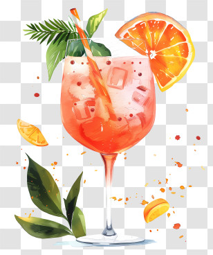 Hugo Spritz Drink - Orange Cocktail With Garnish Transparent PNG